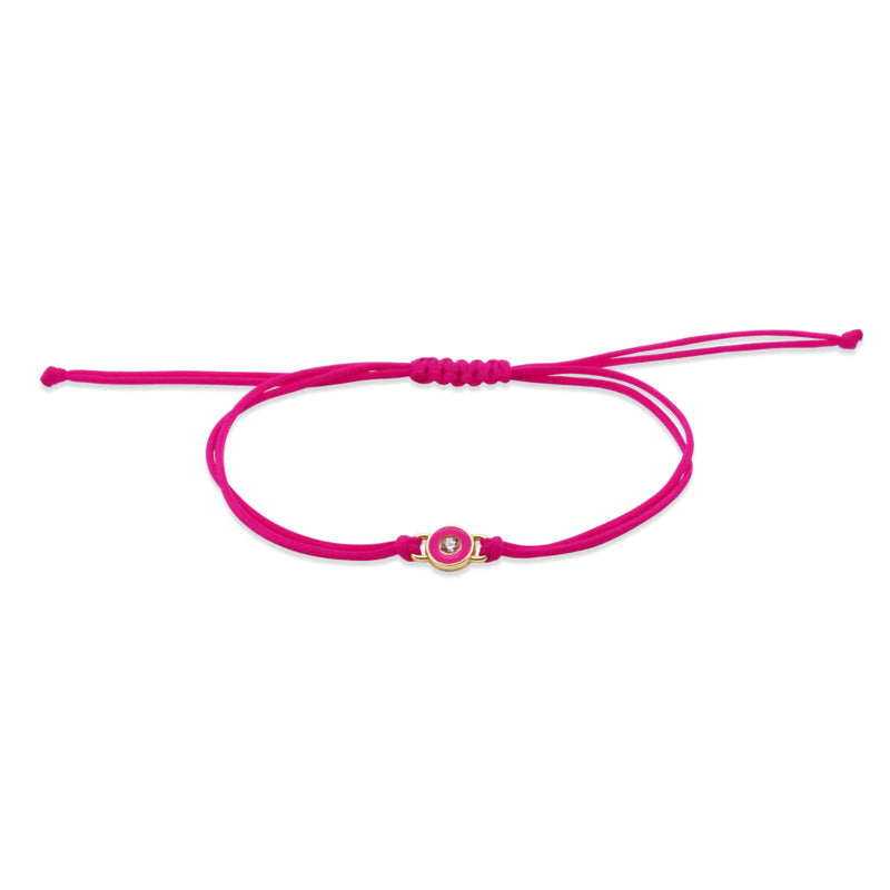 BRACCIALE TESSUTO DIAMOND DOT FUCSIA FLUO E DIAMANTE LAB GROWN - ORO18KT