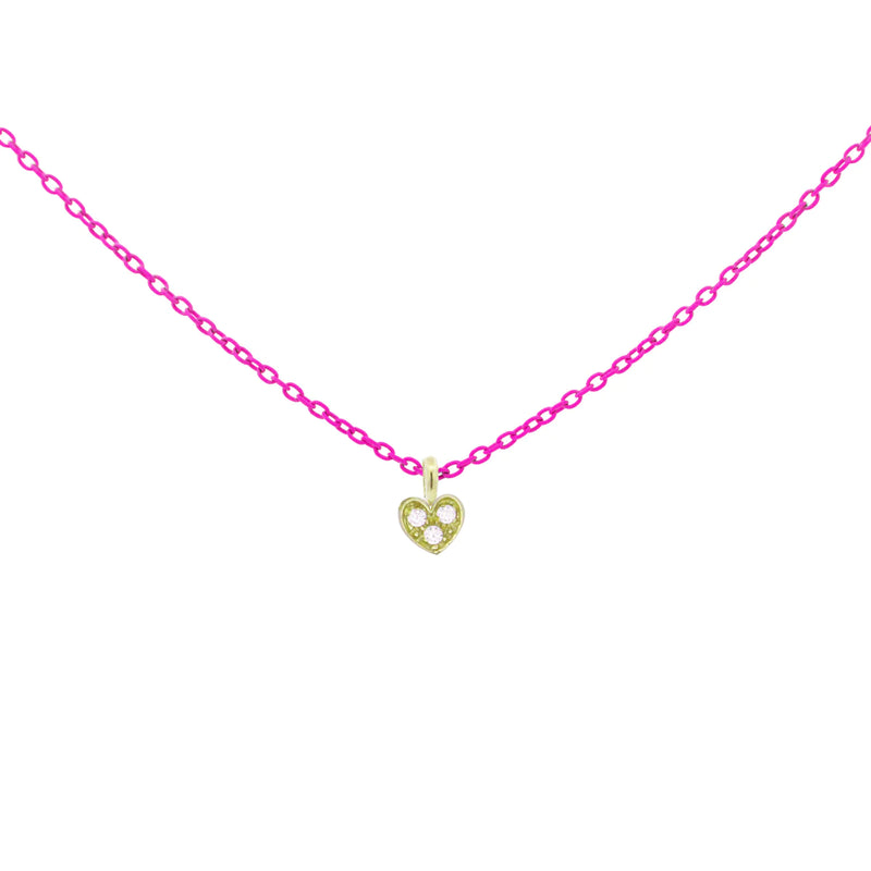 GIROCOLLO CUORE FUCSIA FLUO E DIAMANTI LAB GROWN - ORO18KT