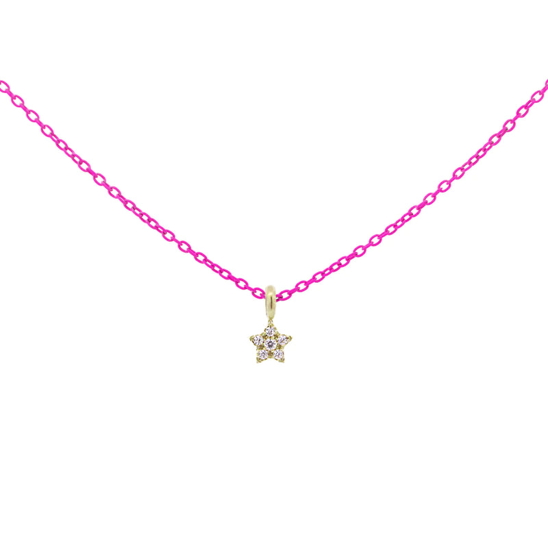 GIROCOLLO STELLA FUCSIA FLUO E DIAMANTI LAB GROWN - ORO18KT