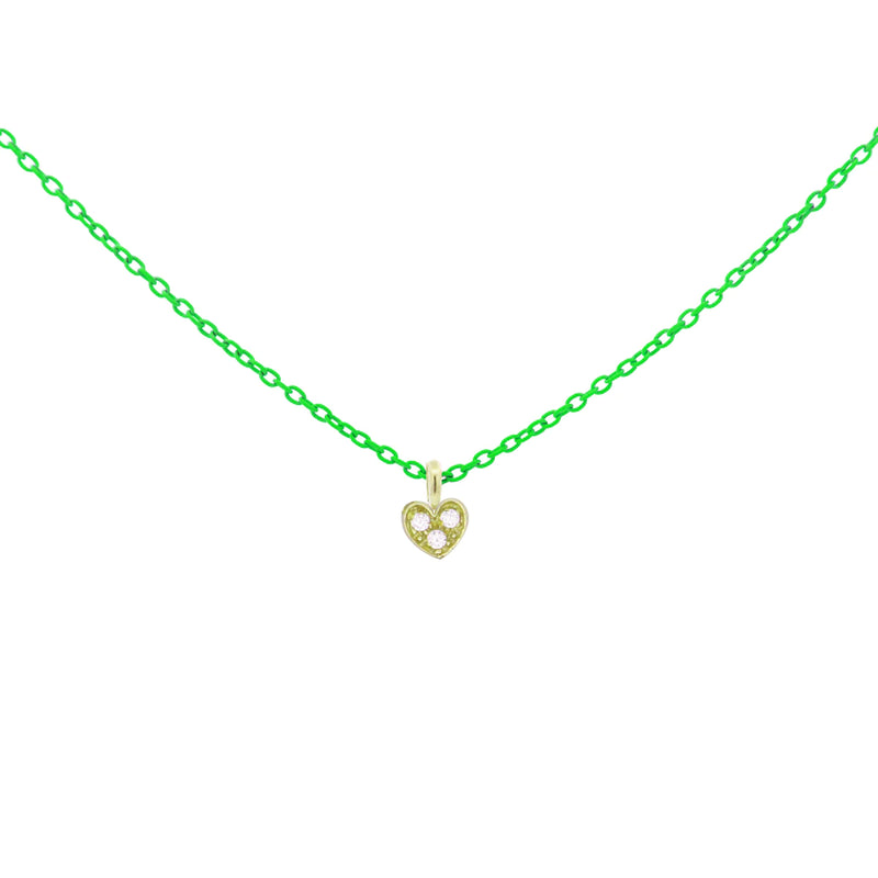 GIROCOLLO CUORE VERDE FLUO E DIAMANTI LAB GROWN - ORO18KT