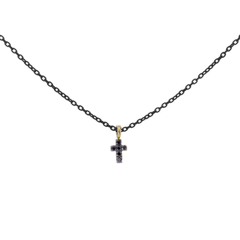 GIROCOLLO CROCE TOTAL BLACK CON DIAMANTI NERI - ORO18KT