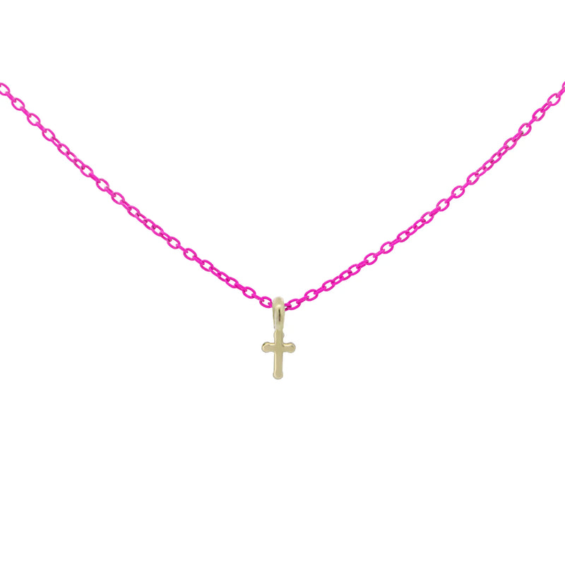 GIROCOLLO CROCE FUCSIA FLUO - ORO18KT