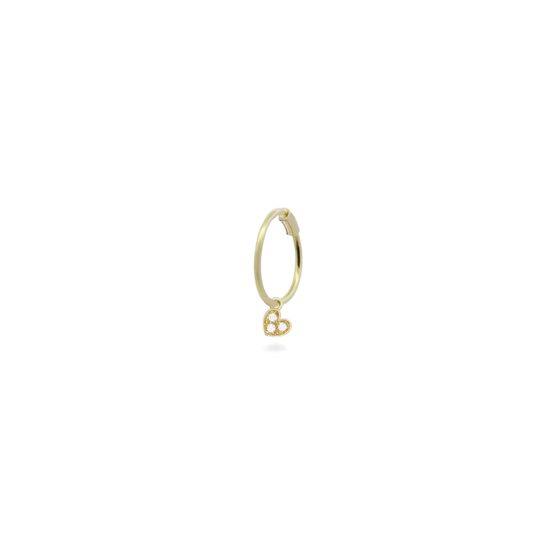 MONO-ORECCHINO CERCHIO MINI HOOP CUORE E DIAMANTI LAB GROWN - ORO18KT