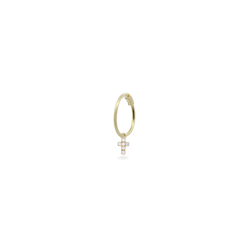 MONO-ORECCHINO CERCHIO MINI HOOP CROCE E DIAMANTI LAB GROWN - ORO18KT