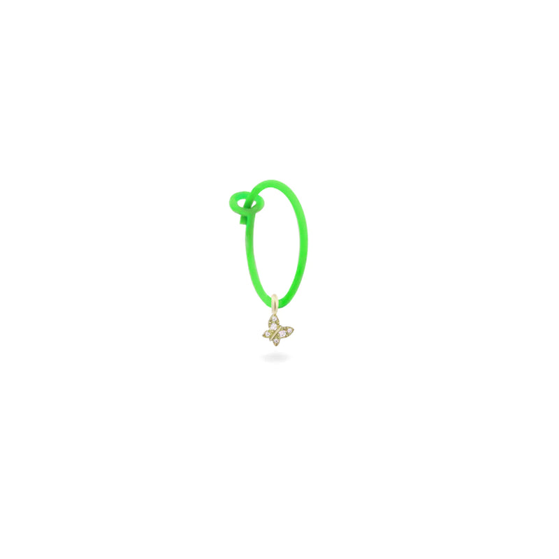 MONO-ORECCHINO FARFALLA HOOP VERDE FLUO E DIAMANTI LAB GROWN - ORO18KT