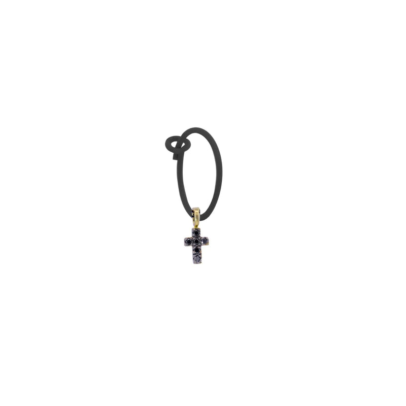 MONO-ORECCHINO CROCE BLACK CROSS E HOOP NERO E DIAMANTI NERI - ORO18KT