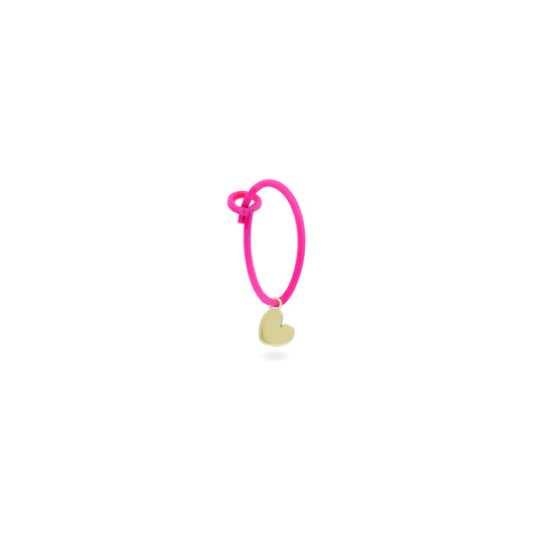 MONO-ORECCHINO CUORE HOOP FUCSIA FLUO - ORO18KT