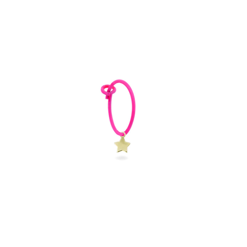 MONO-ORECCHINO STELLA HOOP FUCSIA FLUO - ORO18KT