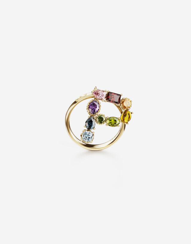 Anello Rainbow Alphabet  in oro giallo con pietre preziose multicolor