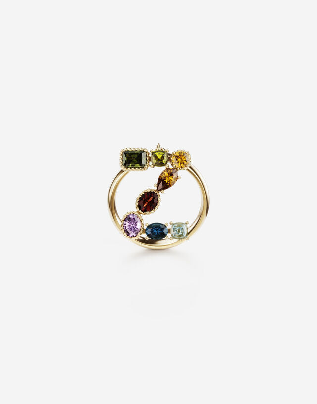 Anello Rainbow Alphabet  in oro giallo con pietre preziose multicolor