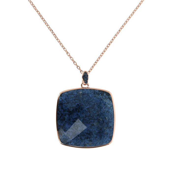 Collana con Pendente in Pietra Naturale Quadrata e Pavé