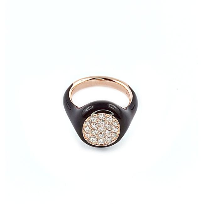 ANELLO DA MIGNOLO CRIVELLI IN SMALTO NERO, ORO ROSA E DIAMANTI